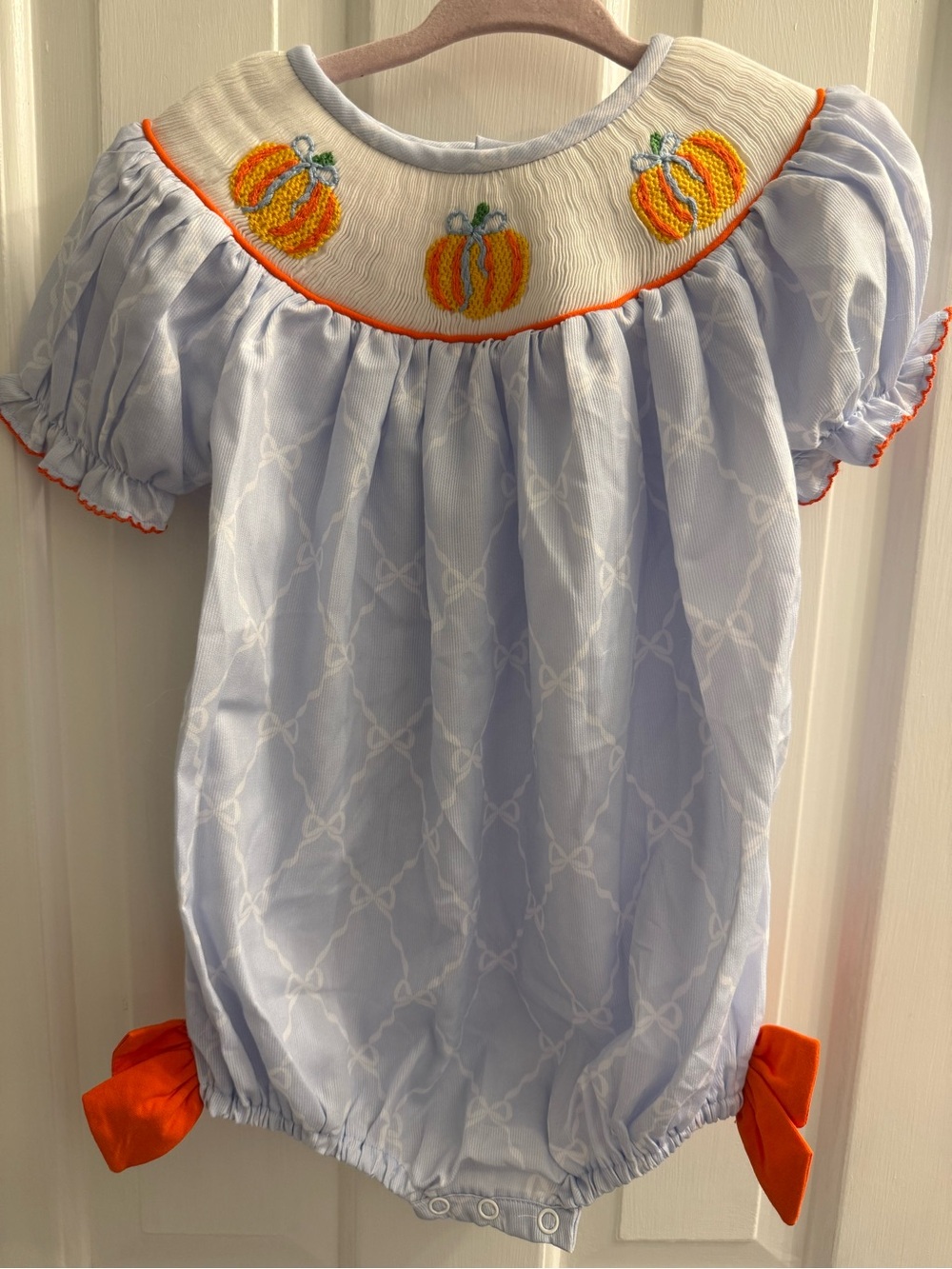 Smocked Flamingo Pumpkin Bow Bubble Romper 18 Months